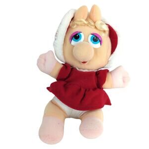 Vintage 1987 Baby Miss Piggy Winter Holiday Outfit Henson Muppets 10" Plush